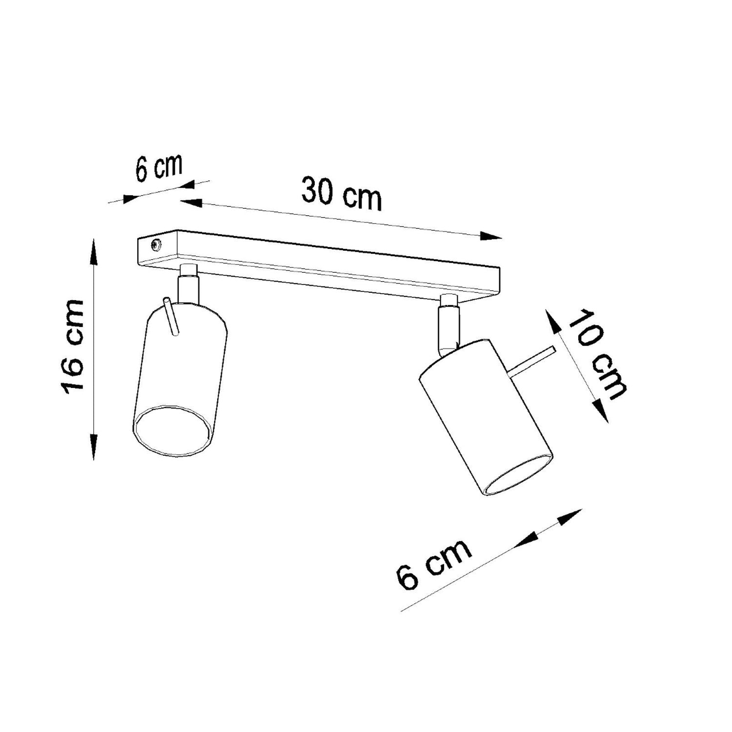 Schéma coté du Ring 2 : barre 30 x 6 cm, hauteur 16 cm