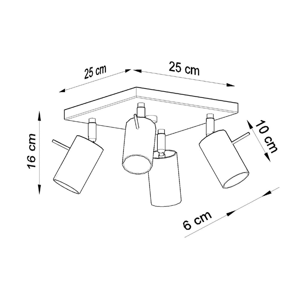 Schéma des dimensions du plafonnier Ring 4 : largeur 25 cm, profondeur 25 cm, hauteur 16 cm