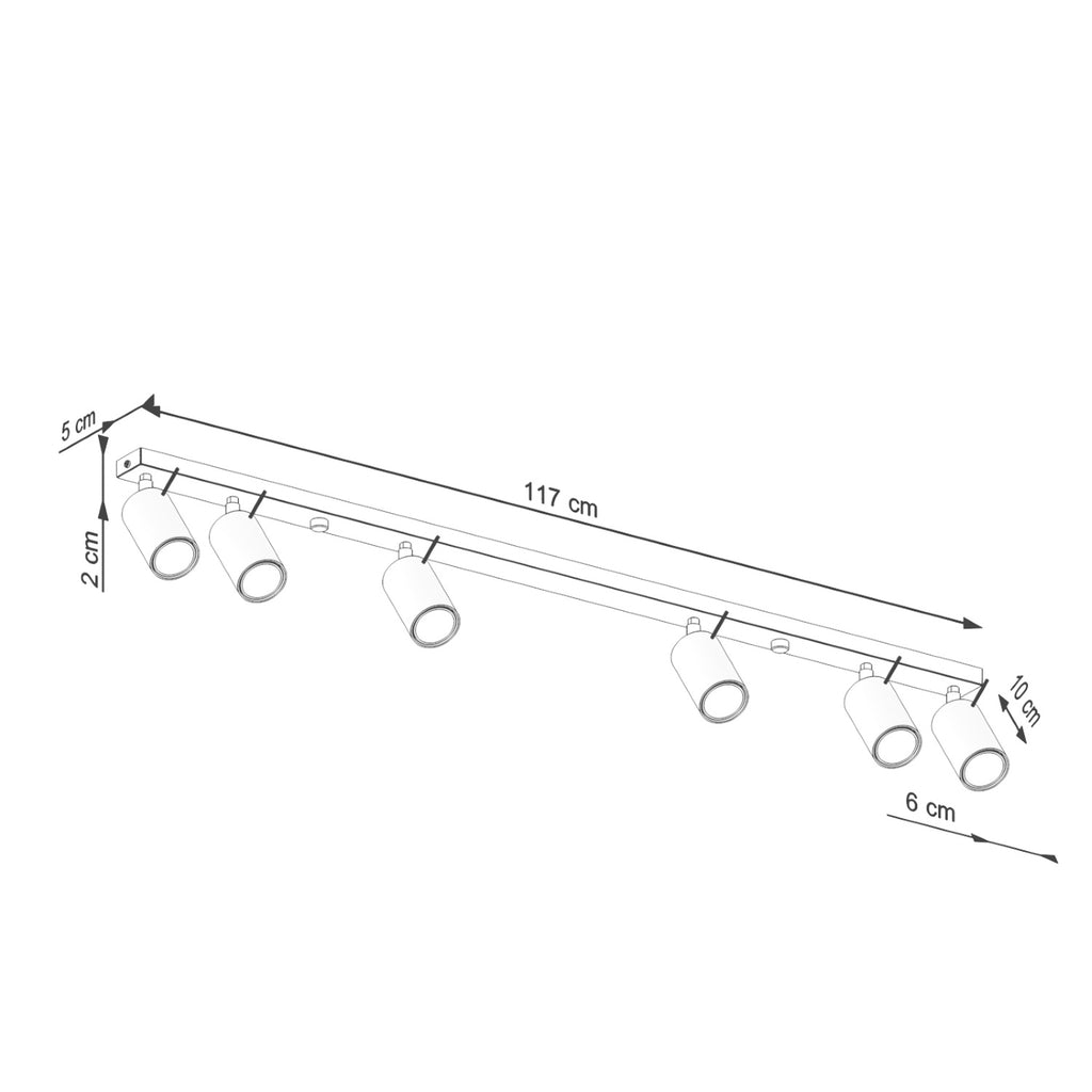 Schéma coté : Plafonnier Ring rampe 6 spots acier beige GU10