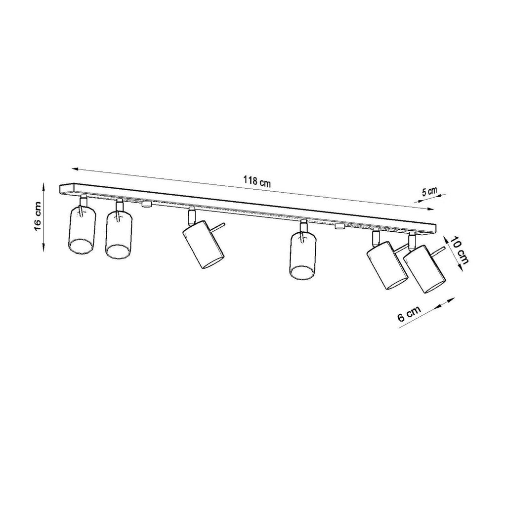 Schéma coté : Plafonnier Ring rampe 6 spots acier vert sauge GU10