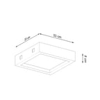 Schéma des dimensions du plafonnier Riza béton : 33 cm de côté, 8 cm de hauteur