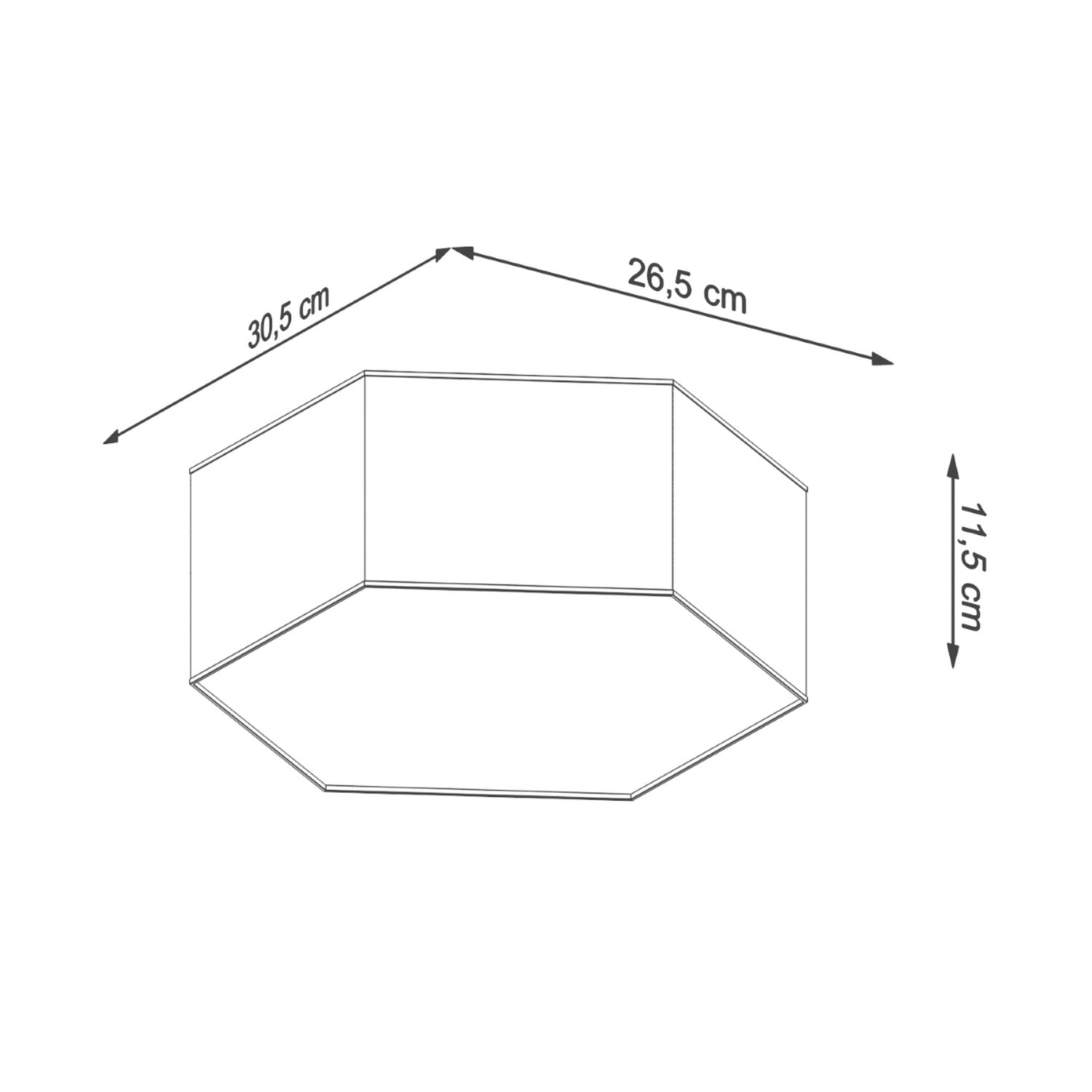 Schéma des dimensions du plafonnier Sunde 11 : 30,5 x 26,5 cm, hauteur 11,5 cm