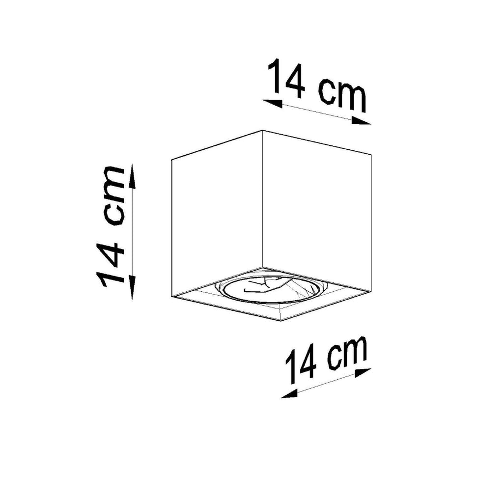 Schéma des dimensions du plafonnier Valde, cube 14 x 14 x 14 cm