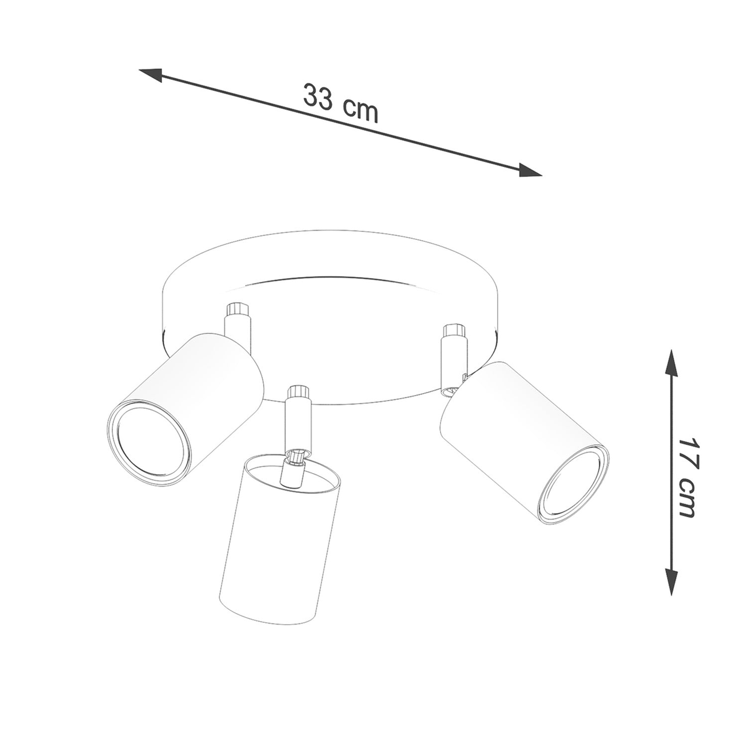 Schéma coté du Plafonnier Verdo 3 en rond bois et acier noir GU10