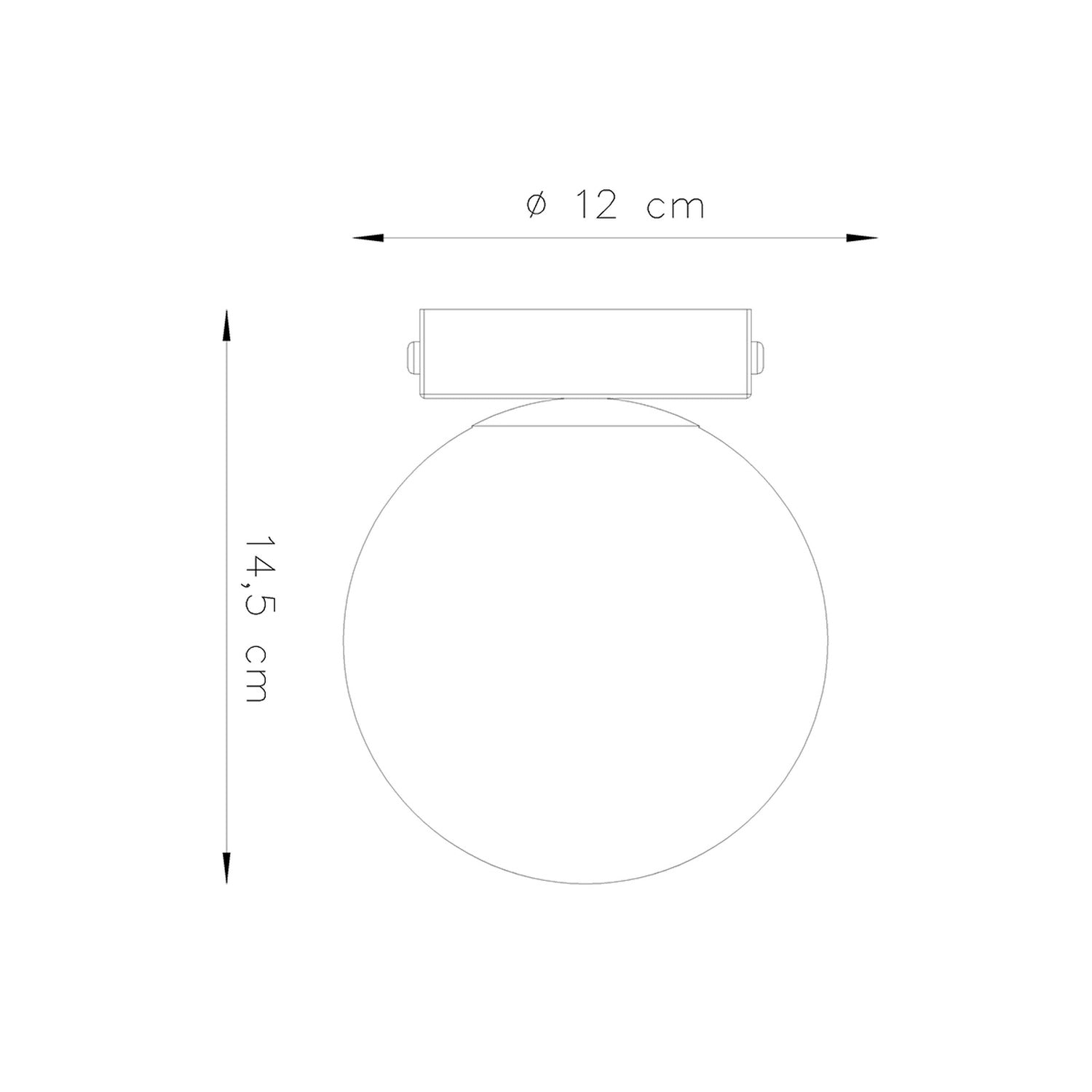Schéma coté du Plafonnier Yoli 1 boule opale acier blanc G9