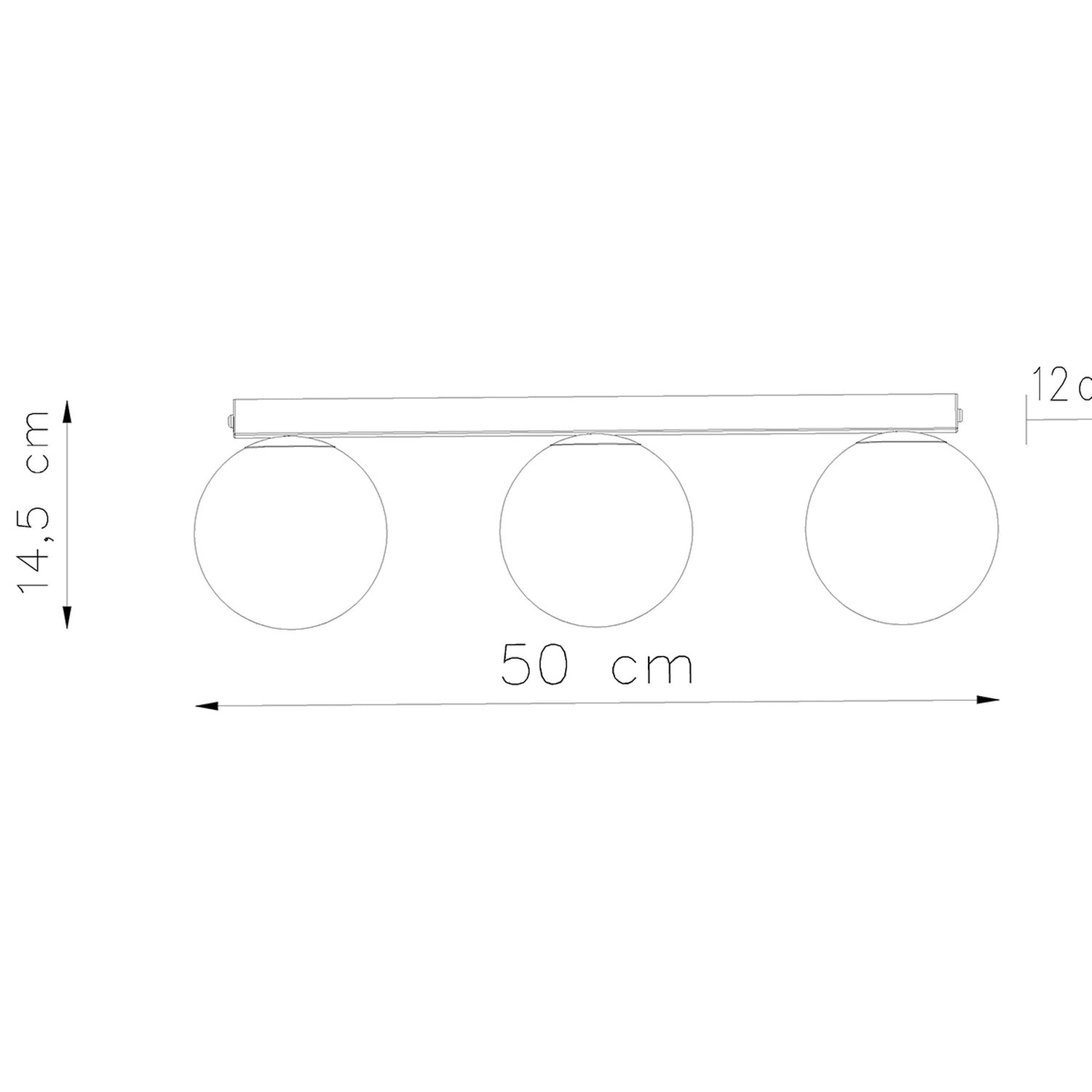 Schéma coté du Plafonnier Yoli 3 boules opale acier blanc G9