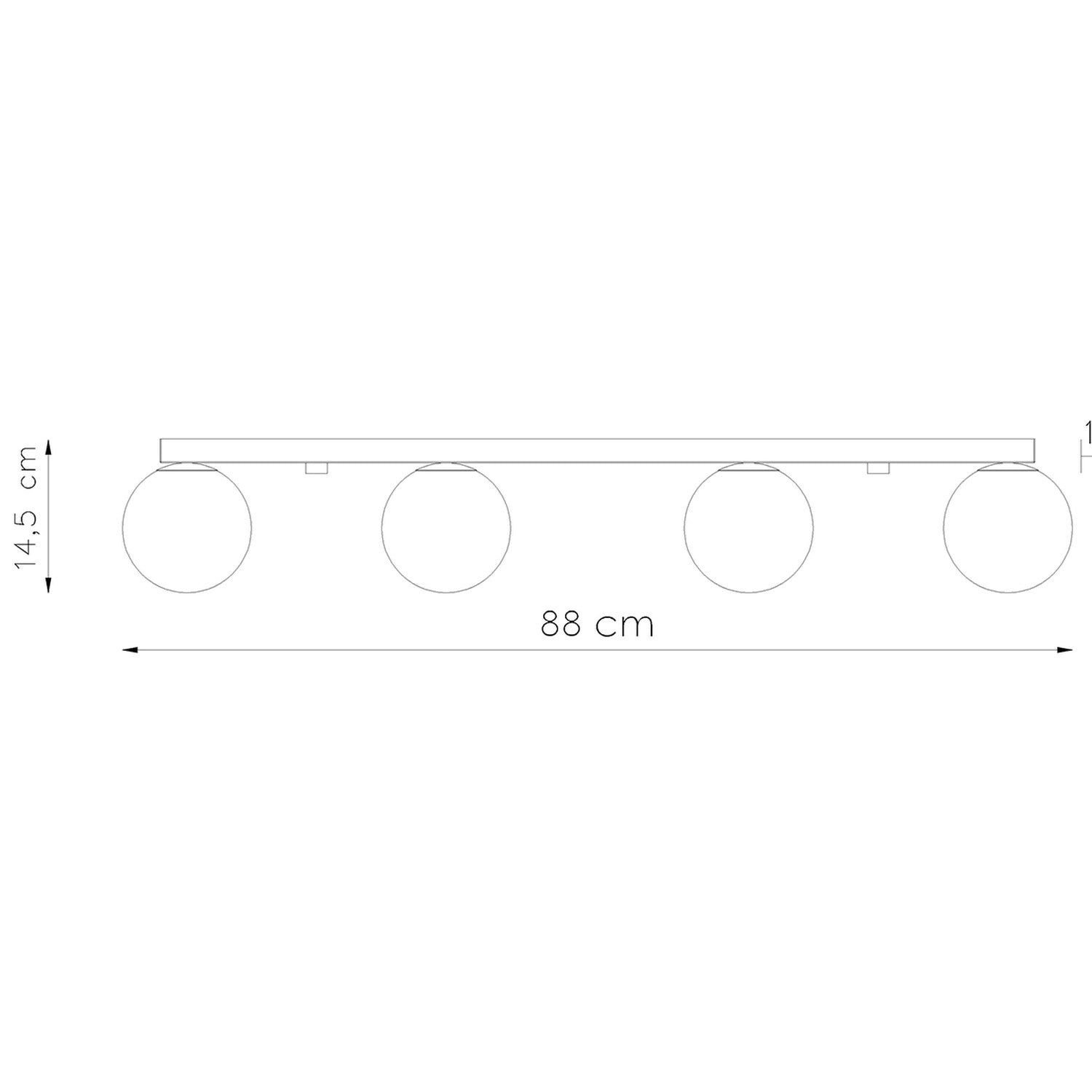 Schéma coté du Plafonnier Yoli 4 boules opale acier blanc G9