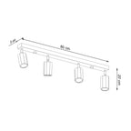 Schéma des dimensions du plafonnier Zeke 4 : réglette 80 cm, largeur 5 cm, hauteur 20 cm