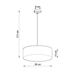 Schéma des dimensions de la suspension Arena 35 : diamètre 35 cm, hauteur de l'abat-jour 11 cm, hauteur totale jusqu'à 111 cm