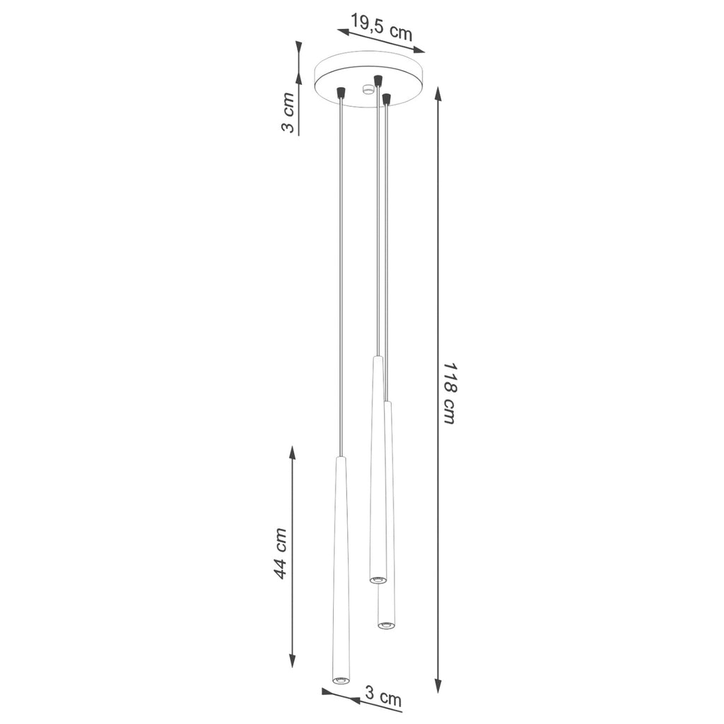 Schéma coté : Suspension Bliss 3 en grappe métal noir G9