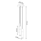 Schéma coté de la suspension Borgio 3 en grappe béton et acier blanc, rosace et tubes