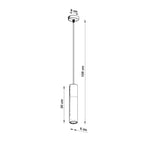 Schéma des dimensions de la suspension Borgio en béton et acier blanc, tube 6 x 30 cm