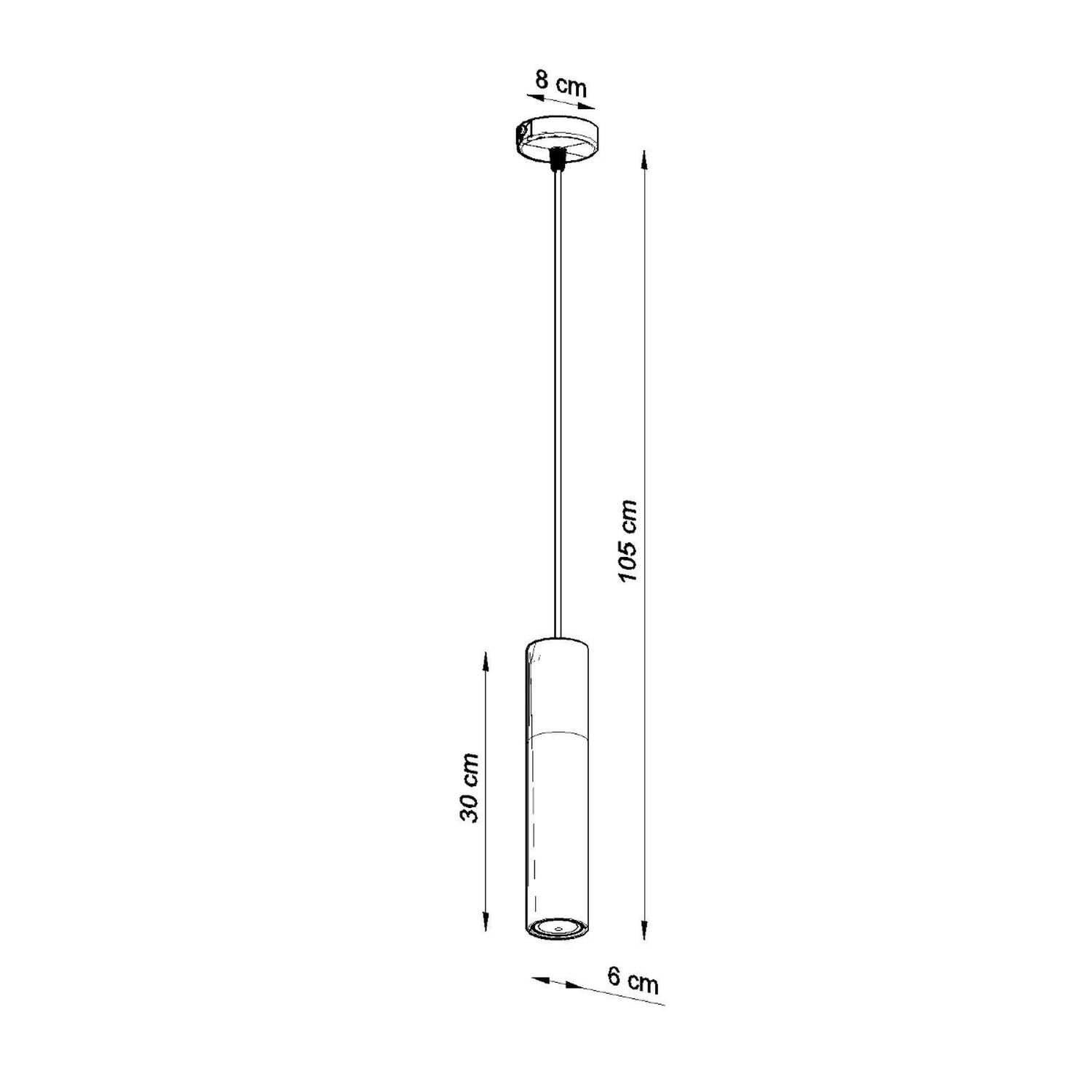 Schéma des dimensions de la suspension Borgio en béton et acier blanc, tube 6 x 30 cm
