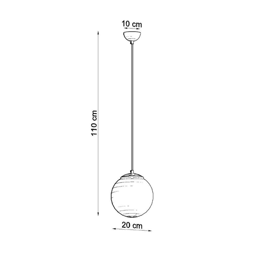 Dimensions de la suspension boule Ugo, globe de 20 cm, hauteur jusqu'à 110 cm