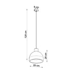 Dimensions de la suspension Damaso, dôme de 28 cm, hauteur jusqu'à 128 cm