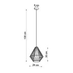 Dimensions de la suspension Demi, cage de 28 cm, hauteur jusqu'à 130 cm