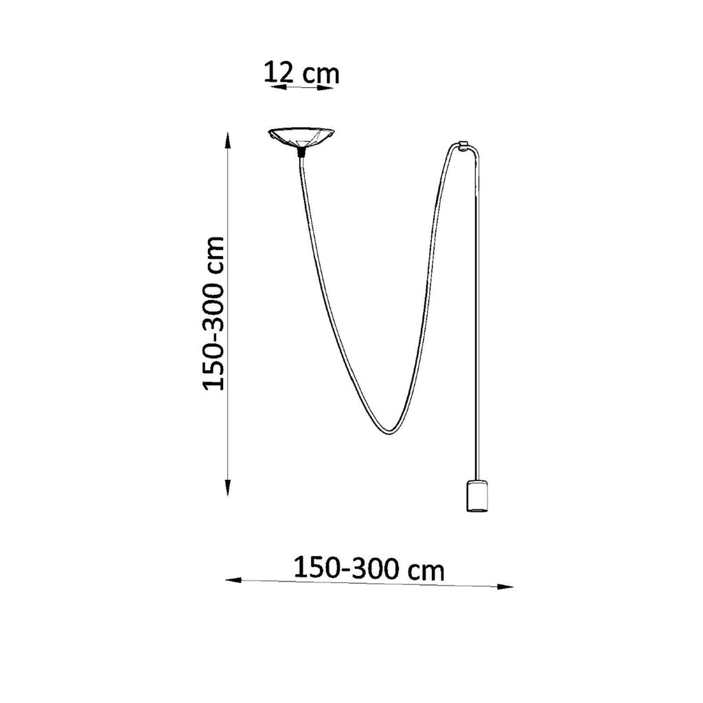 Dimensions de la suspension Edison 1 : rosace 12 cm, câble réglable de 150 à 300 cm