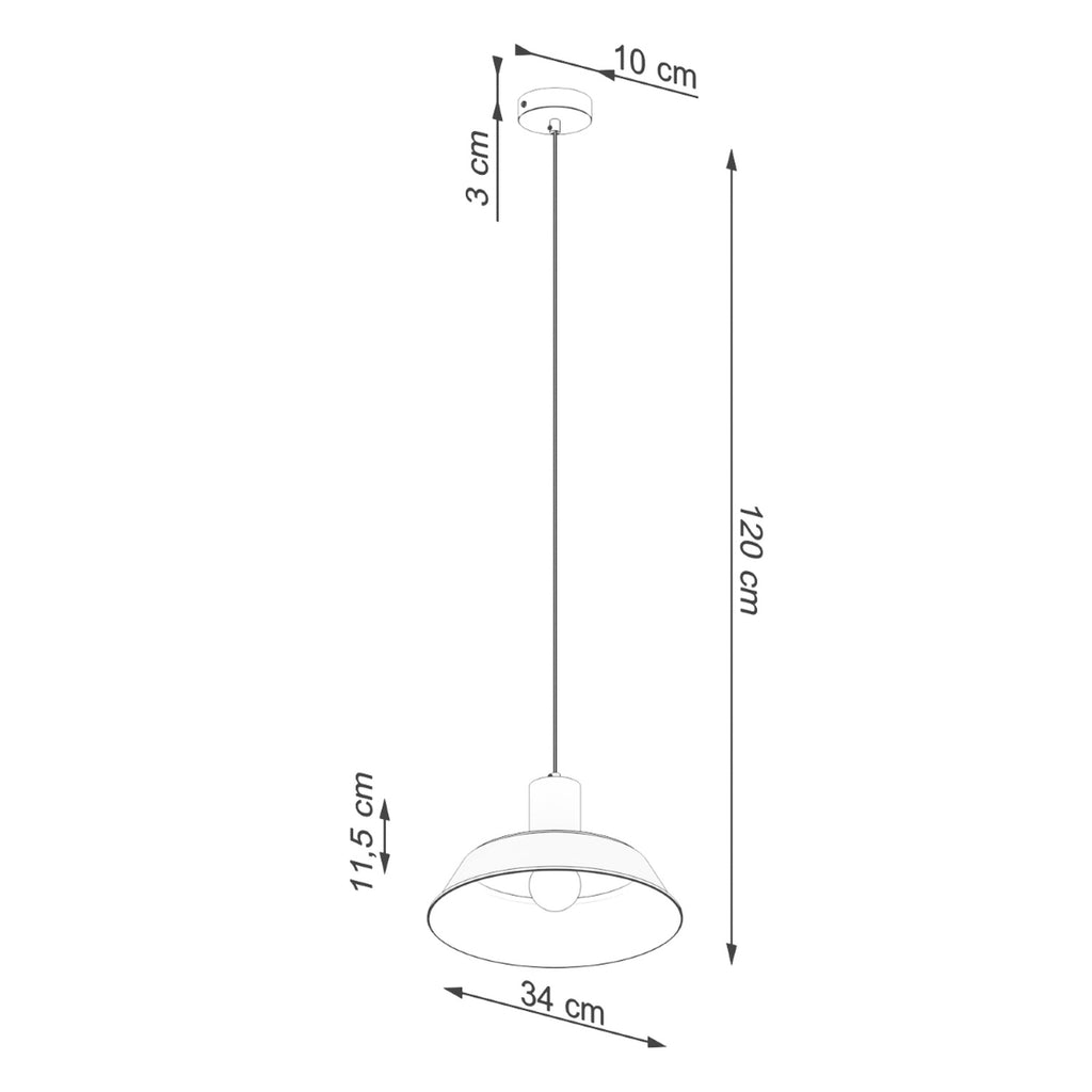 Schéma coté de la Suspension Fano métal et bois blanc E27