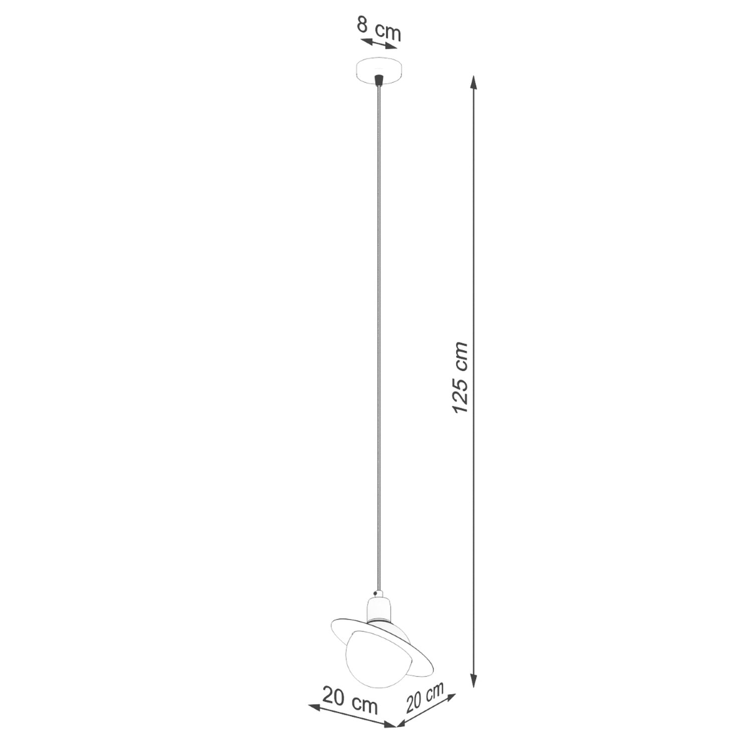 Schéma coté : Suspension Hyperion globe opale et acier blanc G9