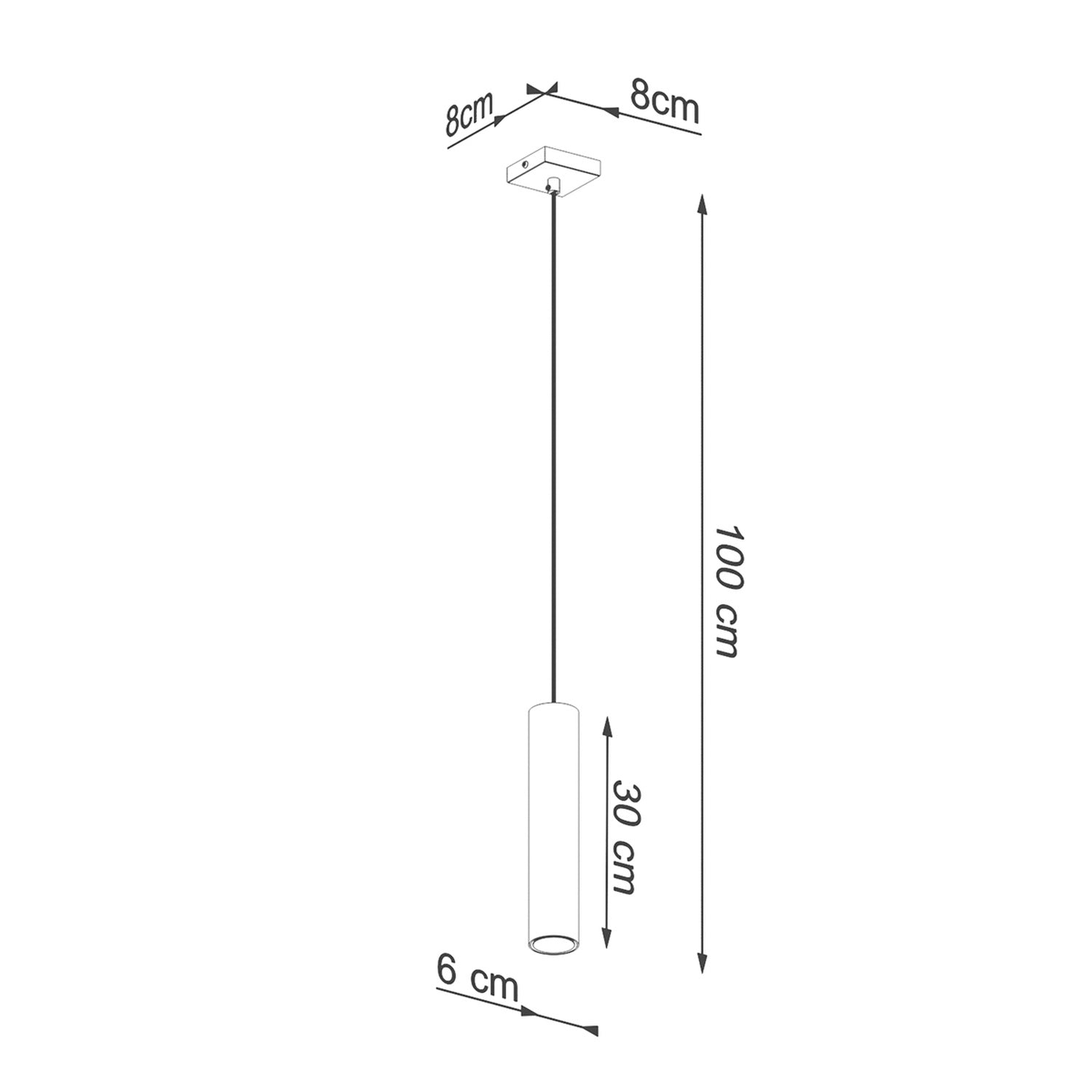 Schéma coté du Suspension Lagos 1 lumière métal doré poli GU10