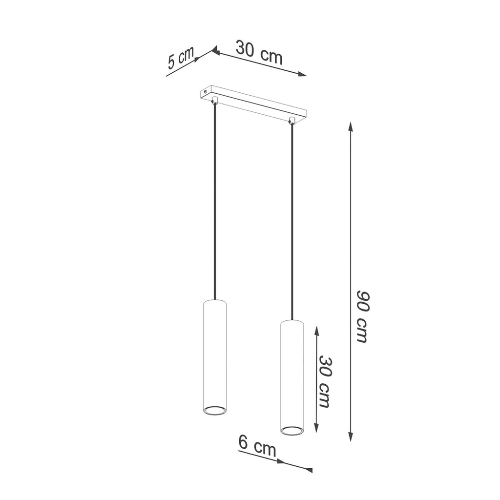 Schéma coté de la Suspension Lagos 2 lumières métal doré poli GU10