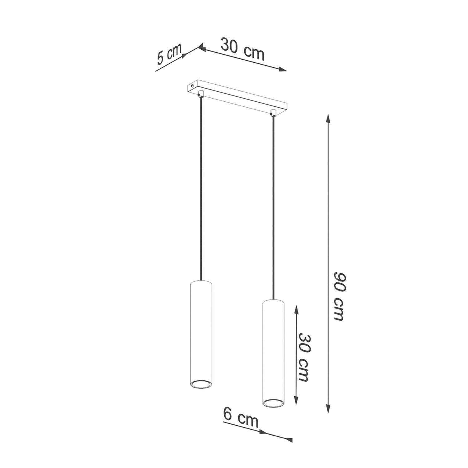 Schéma coté de la Suspension Lagos 2 lumières métal doré poli GU10