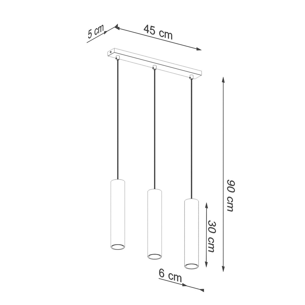 Schéma coté du Suspension Lagos 3 lumières métal doré poli GU10