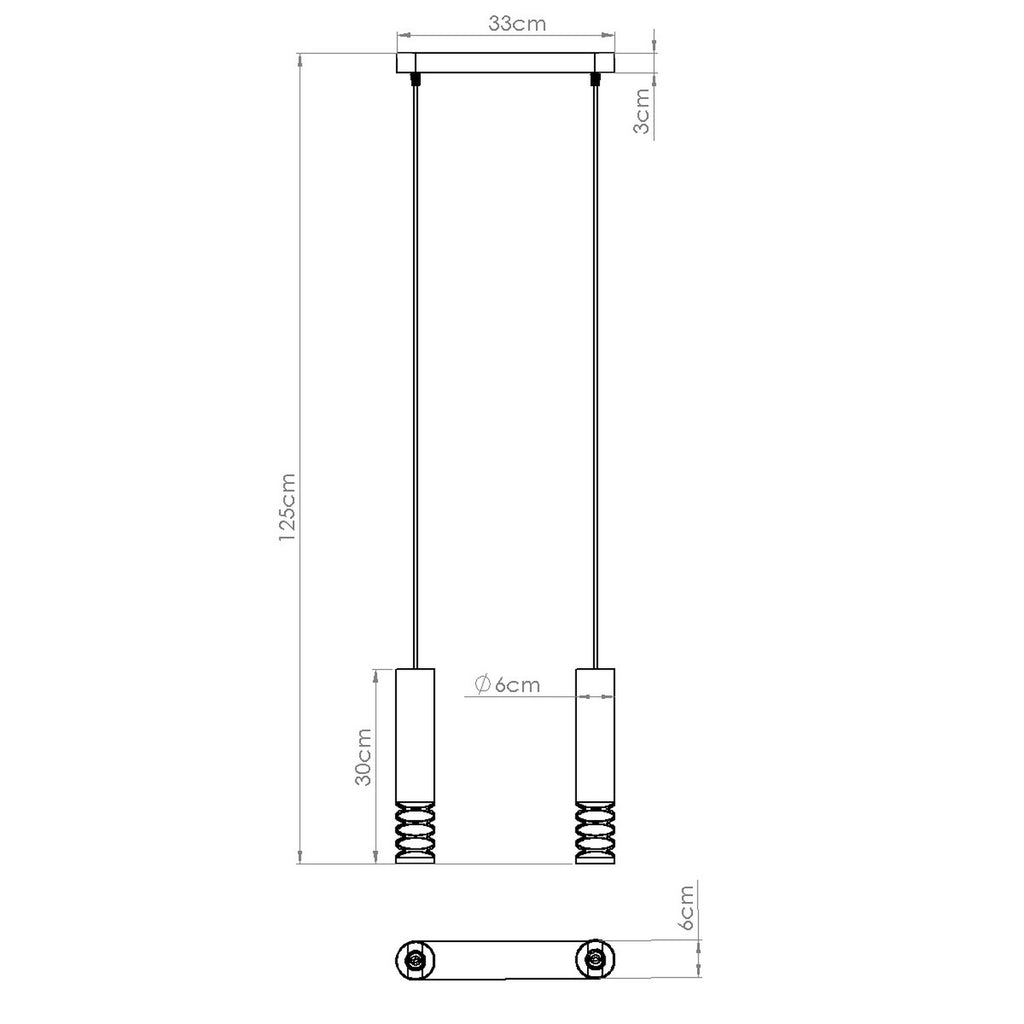 Schéma coté : Suspension Lami 2 tubes ajourés acier blanc GU10