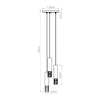 Schéma coté : Suspension Lami 3 tubes ajourés en grappe acier blanc GU10