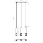 Schéma coté : Suspension Lami 3 tubes ajourés en ligne acier blanc GU10