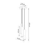 Schéma des dimensions de la suspension Lino 3 : tubes 6 x 30 cm, rosace 20 cm, chute réglable jusqu'à 100 cm