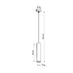 Schéma des dimensions de la suspension Lino, tube 6 x 30 cm, rosace 8 cm, câble jusqu'à 105 cm