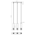 Schéma coté : Suspension Liro 3 tubes ajourés en ligne acier blanc GU10