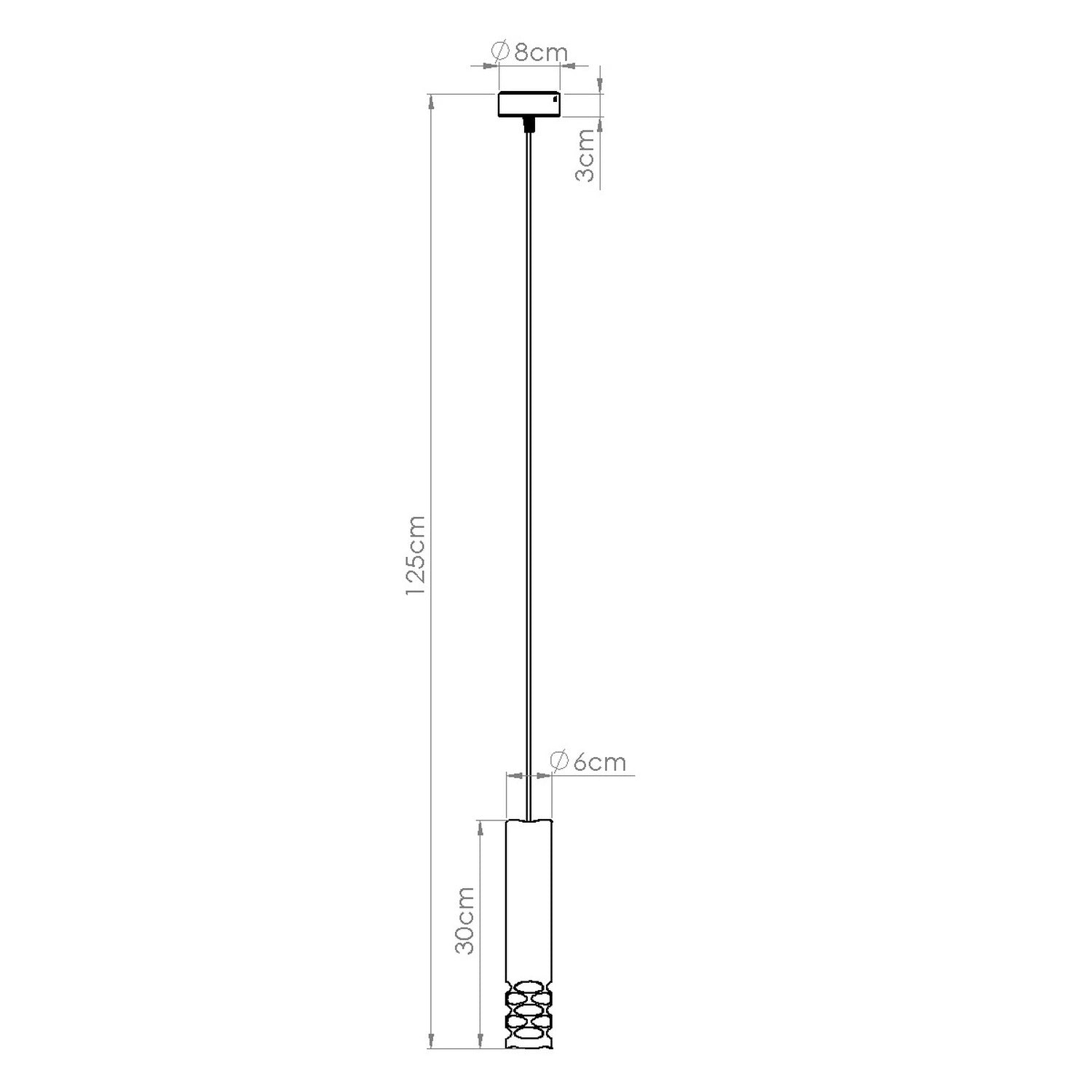 Schéma coté : Suspension Liro tube ajouré acier blanc GU10