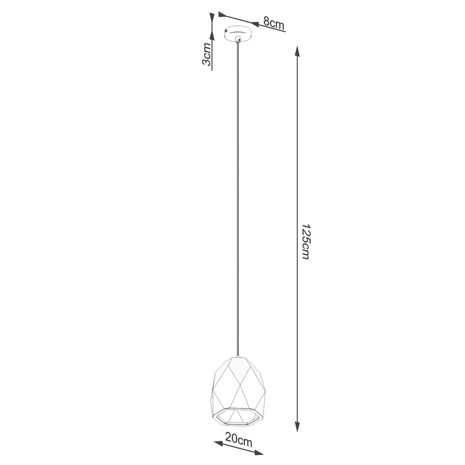 Schéma coté de la Suspension Mint céramique blanche E27