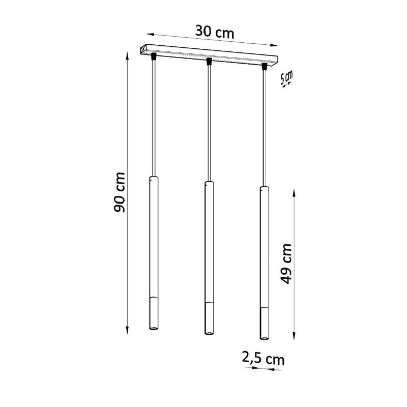 Dimensions Lámpara colgante Mozaica 3 en línea acero negro y cobre G9