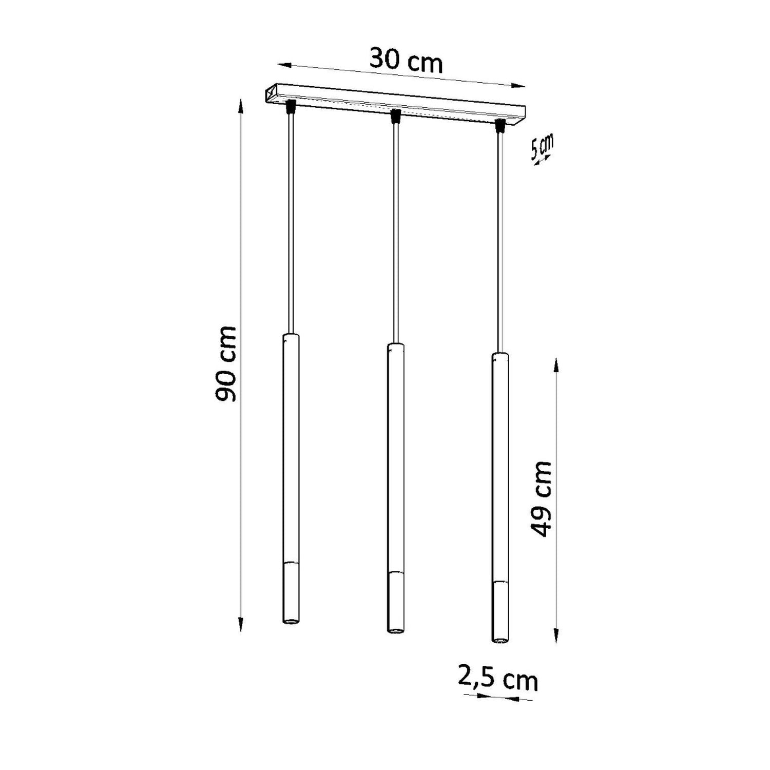 Schéma des dimensions de la suspension Mozaica 3 en ligne