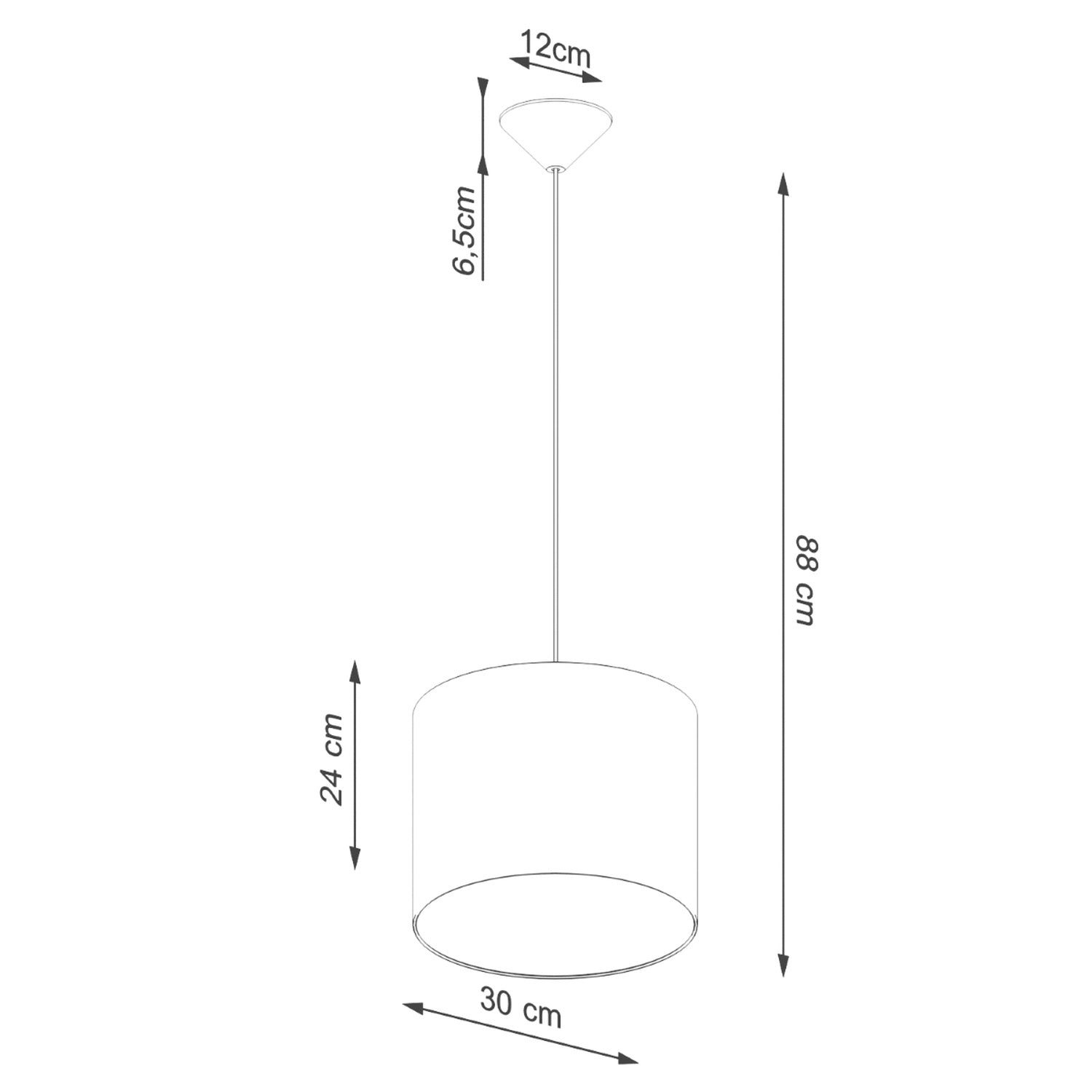 Schéma coté : Suspension Nova 30 tissu noir E27