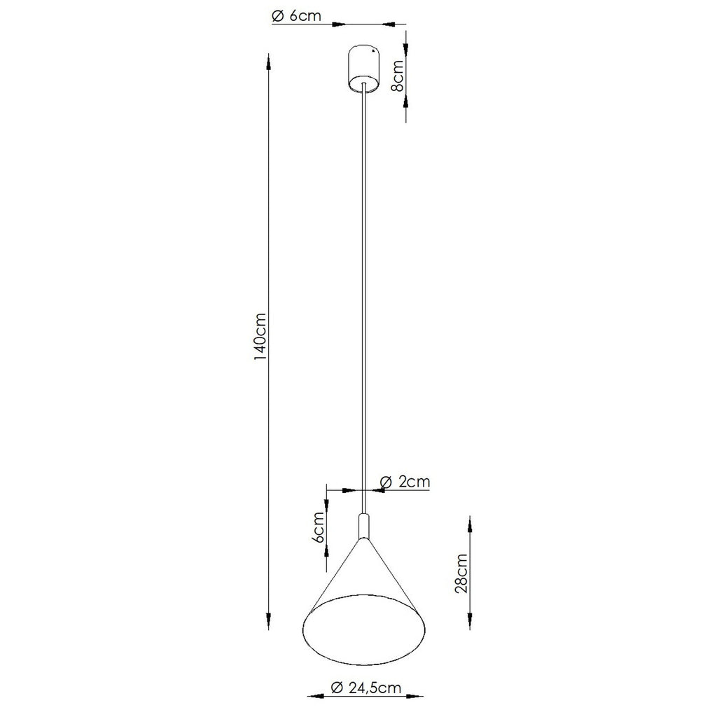 Schéma coté : Suspension Nox cône 25 acier vert olive E27