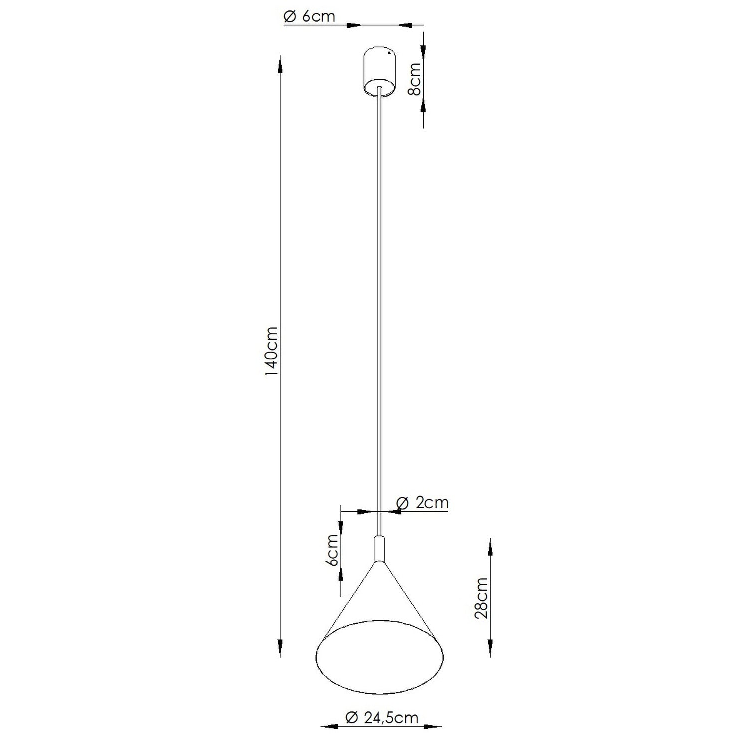 Schéma coté : Suspension Nox cône 25 acier vert olive E27