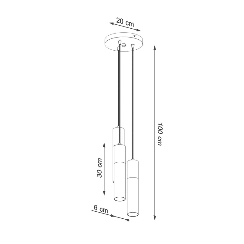 Dimensions Pendelleuchte Pablo 3 in Cluster-Ausführung Stahl weiß und Holz GU10