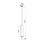 Schéma des dimensions de la suspension Pablo, rosace 8 cm, câble jusqu'à 105 cm, tube 30 cm