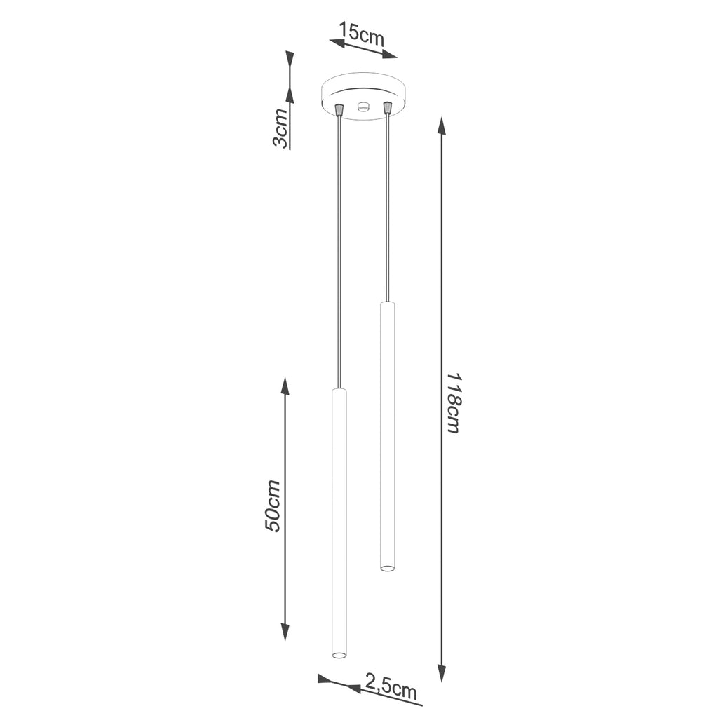 Schéma coté : Suspension Pastelo 2 tubes fins bleu azur G9