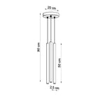 Schéma des dimensions de la suspension Pastelo 3 en grappe : rosace ronde : diamètre 20 cm, tube diamètre 2,5 cm