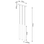 Schéma coté de la Suspension Pastelo 3 en ligne tubes fins bois G9