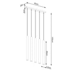 Schéma coté de la Suspension Pastelo 5 en ligne tubes fins bois G9
