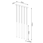 Schéma coté du Suspension Pastelo 5 en ligne tubes fins doré G9