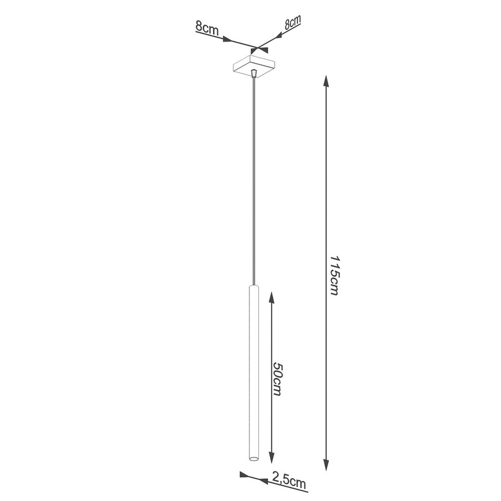 Schéma coté du Suspension Pastelo tube fin doré G9