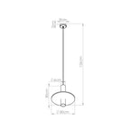 Schéma coté : Suspension Pelta disque feutre beige et acier noir GU10