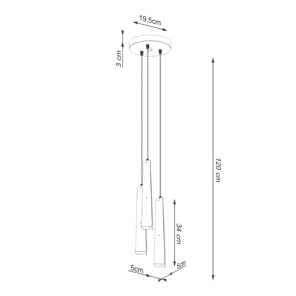 Schéma coté : Suspension Prysm 3 en grappe métal noir G9